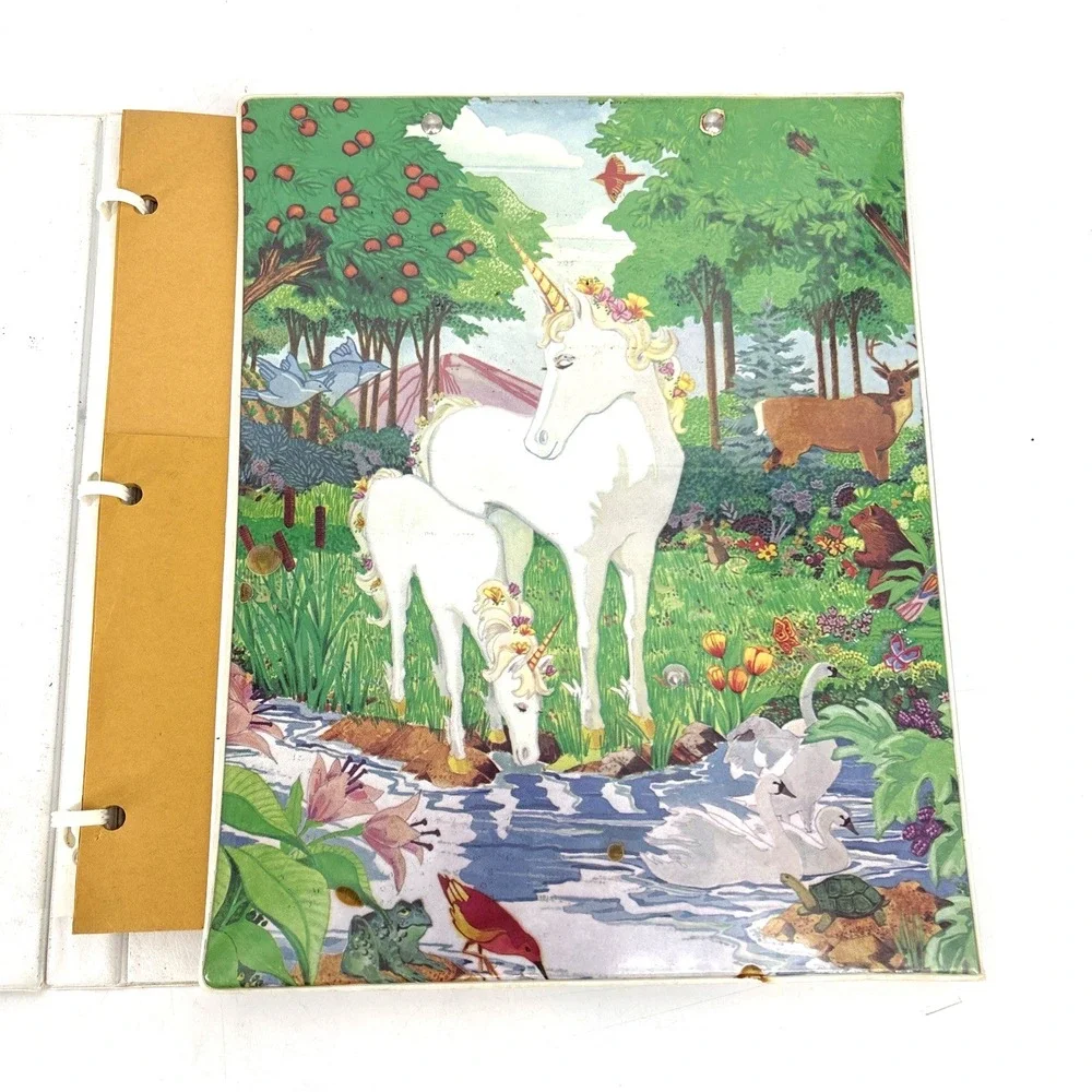 Vintage Mead 3 Ring Binder Organizer Pre Trapper Keeper Unicorns Forest Woodland